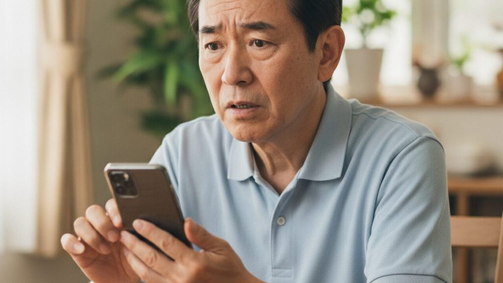 スマホの偽警告に驚く60代男性