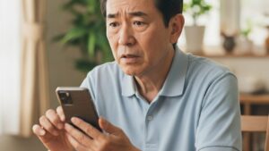 スマホの偽警告に驚く60代男性
